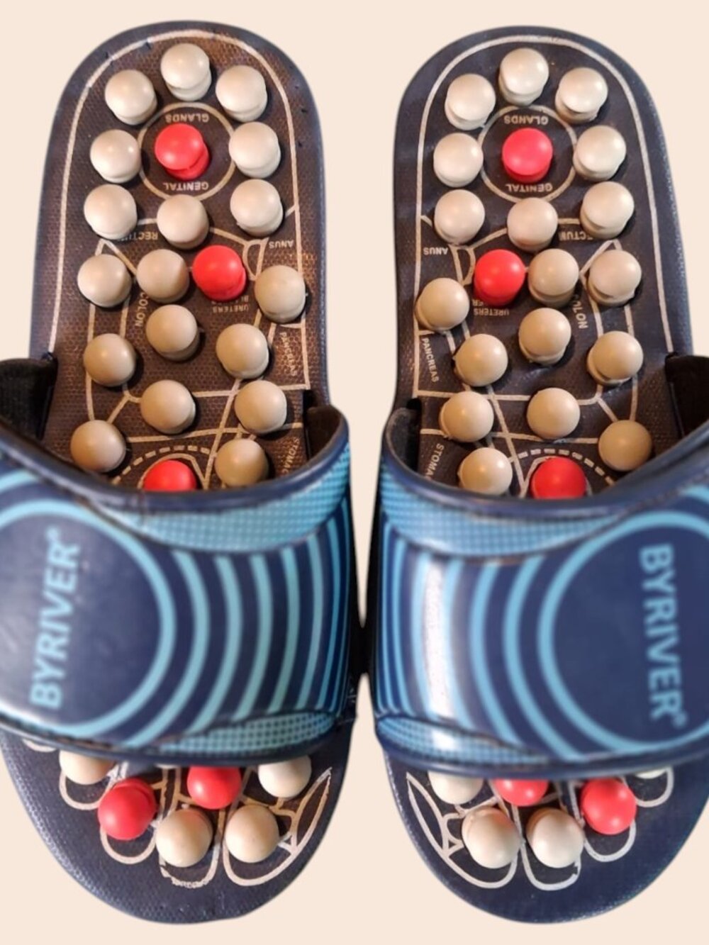 BYRIVER Acupressure Foot Massage Slippers Size Medium Blue Reflexology Sandals